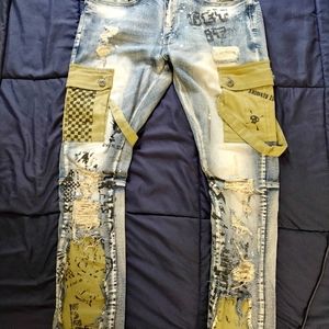 Smoke rise denim cargo jeans